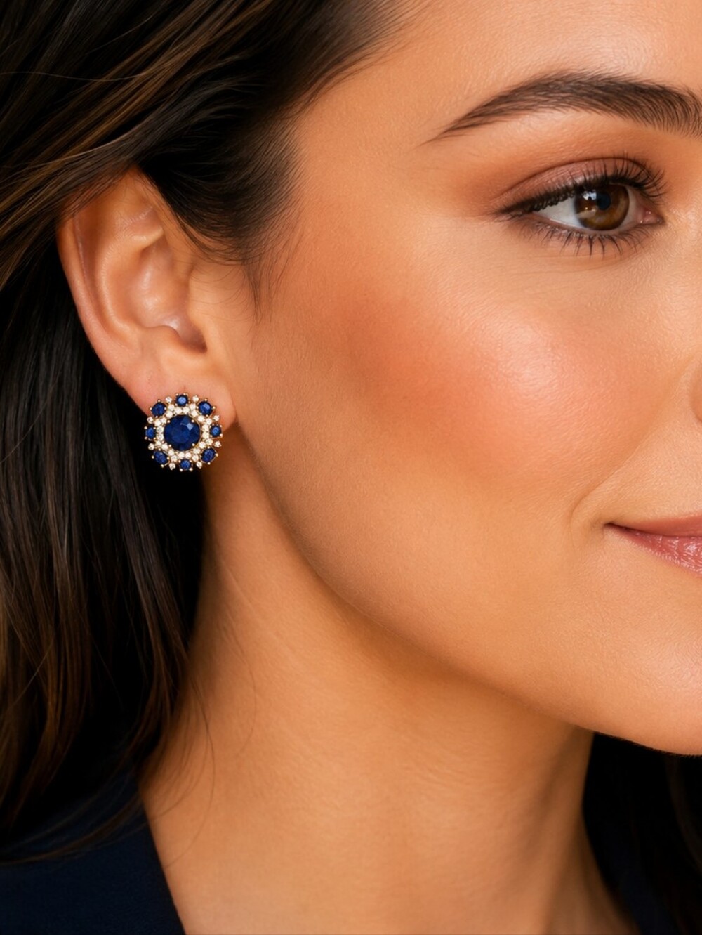 NWT September 2024 BP Lab-Created Sapphire Rose Gold Plated Stud Earrings .75"